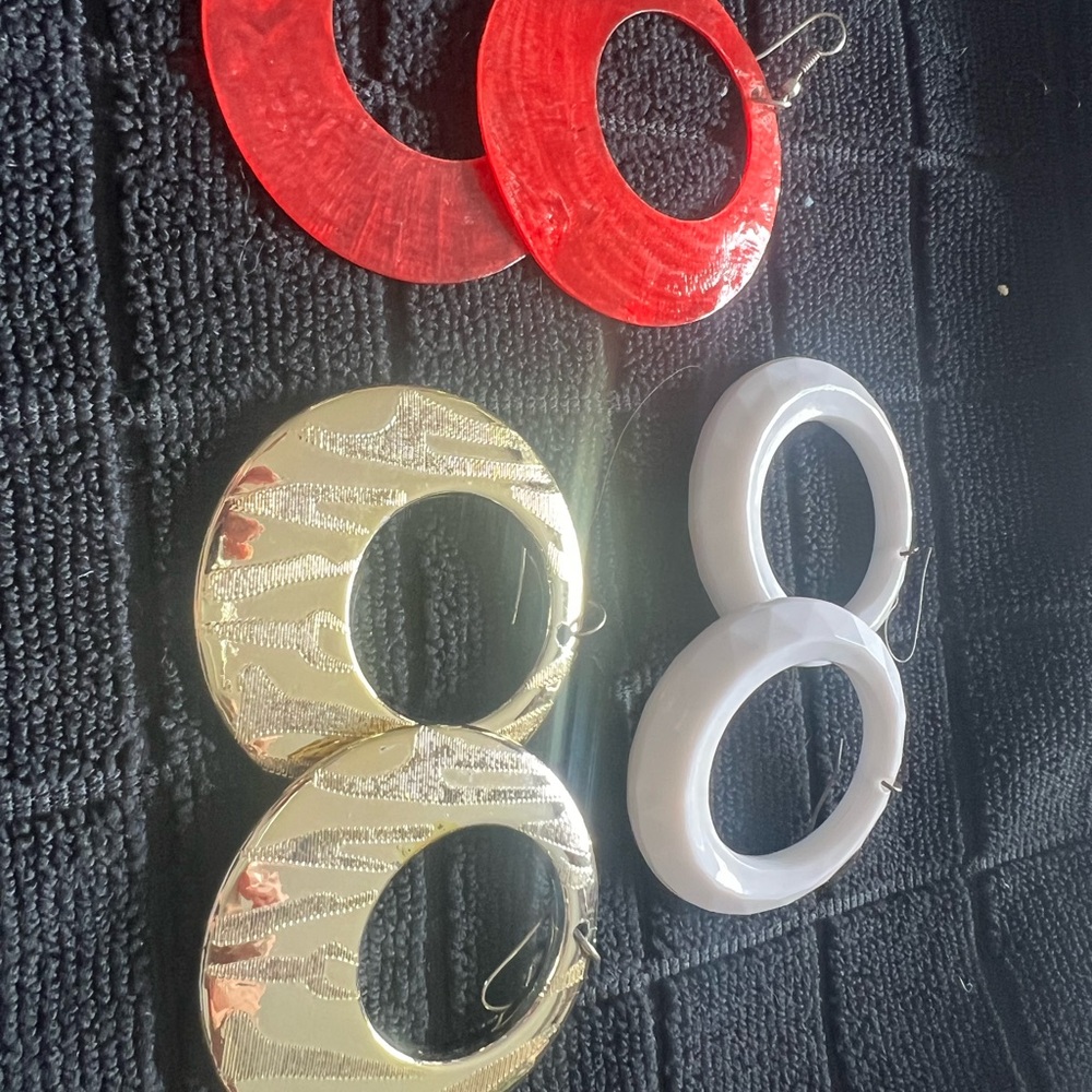 Gold, Red, and White Hoop Earrings Set